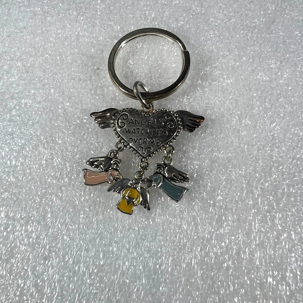Deadstock Silver Tone Angels Spiritual Guardian Angels Watching Over Me Keychain - Picture 8 of 12